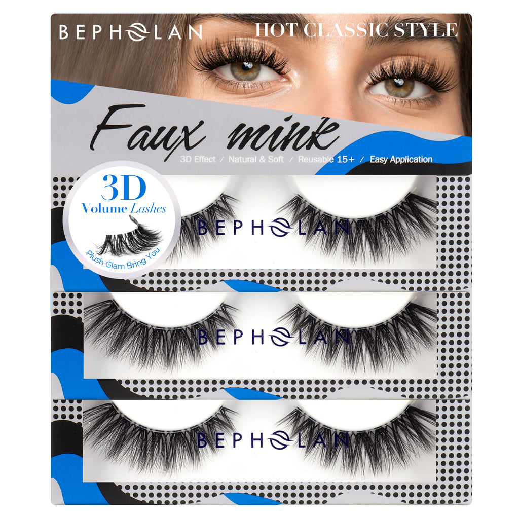 Bepholan Fake Eyelashes 5D Super Fluffy False Eyelashes Clear Band Wispy Lashes 3-Pack Faux Mink Lashes(XMZ92)