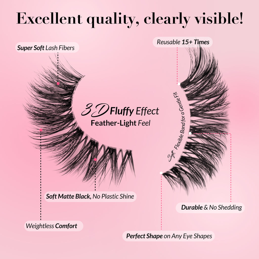Bepholan Fake Eyelashes 5D Super Fluffy False Eyelashes Clear Band Wispy Lashes 3-Pack Faux Mink Lashes(XMZ92)