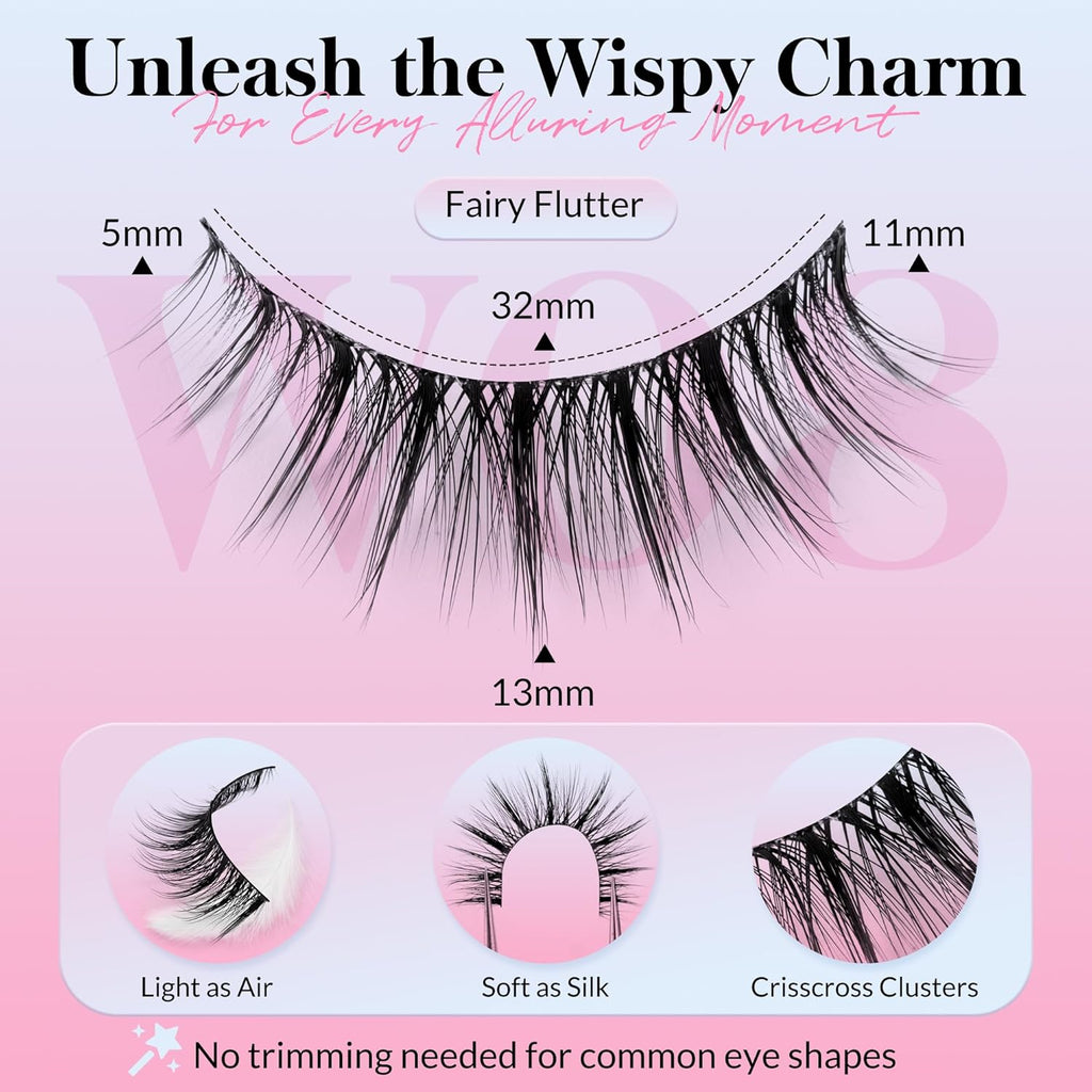 Bepholan 7 Pairs False Eyelashes Natural Look Wispy Strip Cat Eye Lashes Reusable (W08)