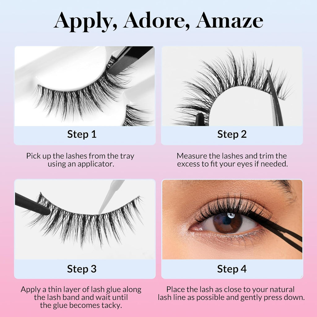 Bepholan 7 Pairs False Eyelashes Natural Look Wispy Strip Cat Eye Lashes Reusable (W08)