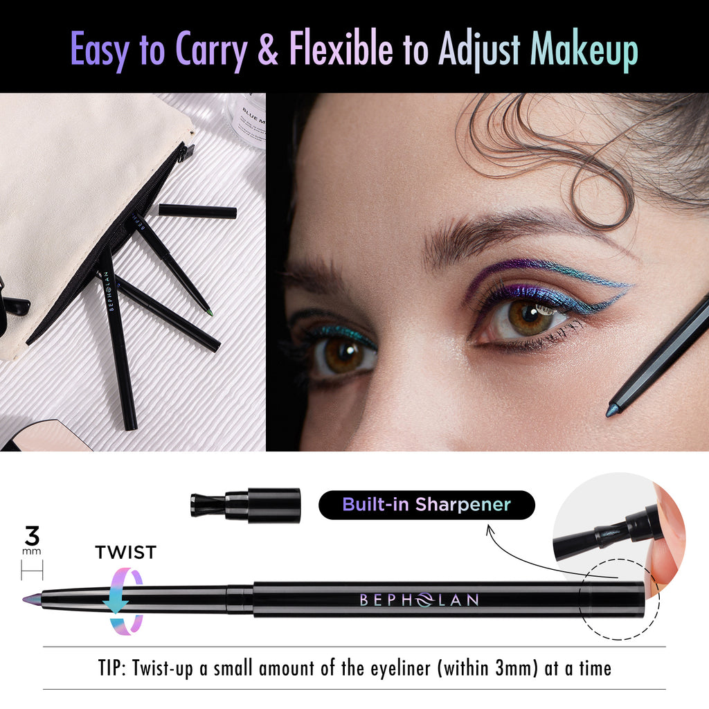 BEPHOLAN Metallic Eyeliner, Blue Purple Shifting Colors Glitter Waterproof Eyeliner, 24h Long-Lasting Pen, Purple-Blue (NORTHERN LIGHT)