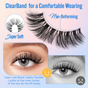 Eyelashes Natural Look False Lashes - Bepholan Fake Eyelashes 5D Super Fluffy False Eyelashes Black Band Wispy Lashes 3-Pack Faux Mink Lashes(XMZ91)