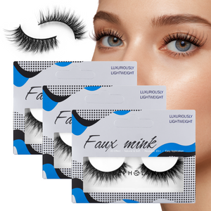Bepholan Fake Eyelashes 3D Super Fluffy False Lashes Clear Band Wispy Lashes 3-Pack Faux Mink Lashes(XMZ24)
