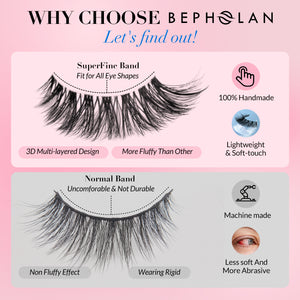 Bepholan Fake Eyelashes 5D Super Fluffy False Eyelashes Clear Band Wispy Lashes 3-Pack Faux Mink Lashes(XMZ92)