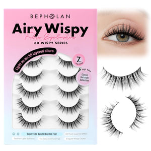 Bepholan 7 Pairs False Eyelashes Natural Look Wispy Strip Cat Eye Lashes Reusable (W08)