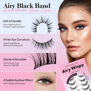 Bepholan 7 Pairs False Eyelashes Natural Look Wispy Strip Cat Eye Lashes Reusable (W08)