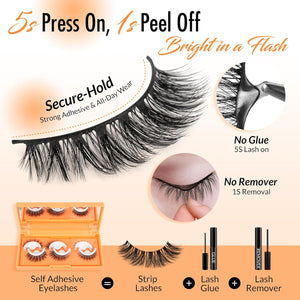 Bepholan Self Adhesive Eyelashes Natural Look No Glue Needed Press On Lashes